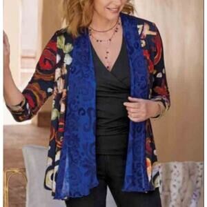 Soft Surroundings Langshire Topper In Royal Blue Multicolor Sz L Mixed Media
